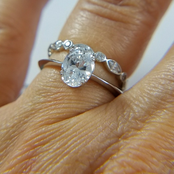 14k White Gold Engagement Ring with Wedding Band